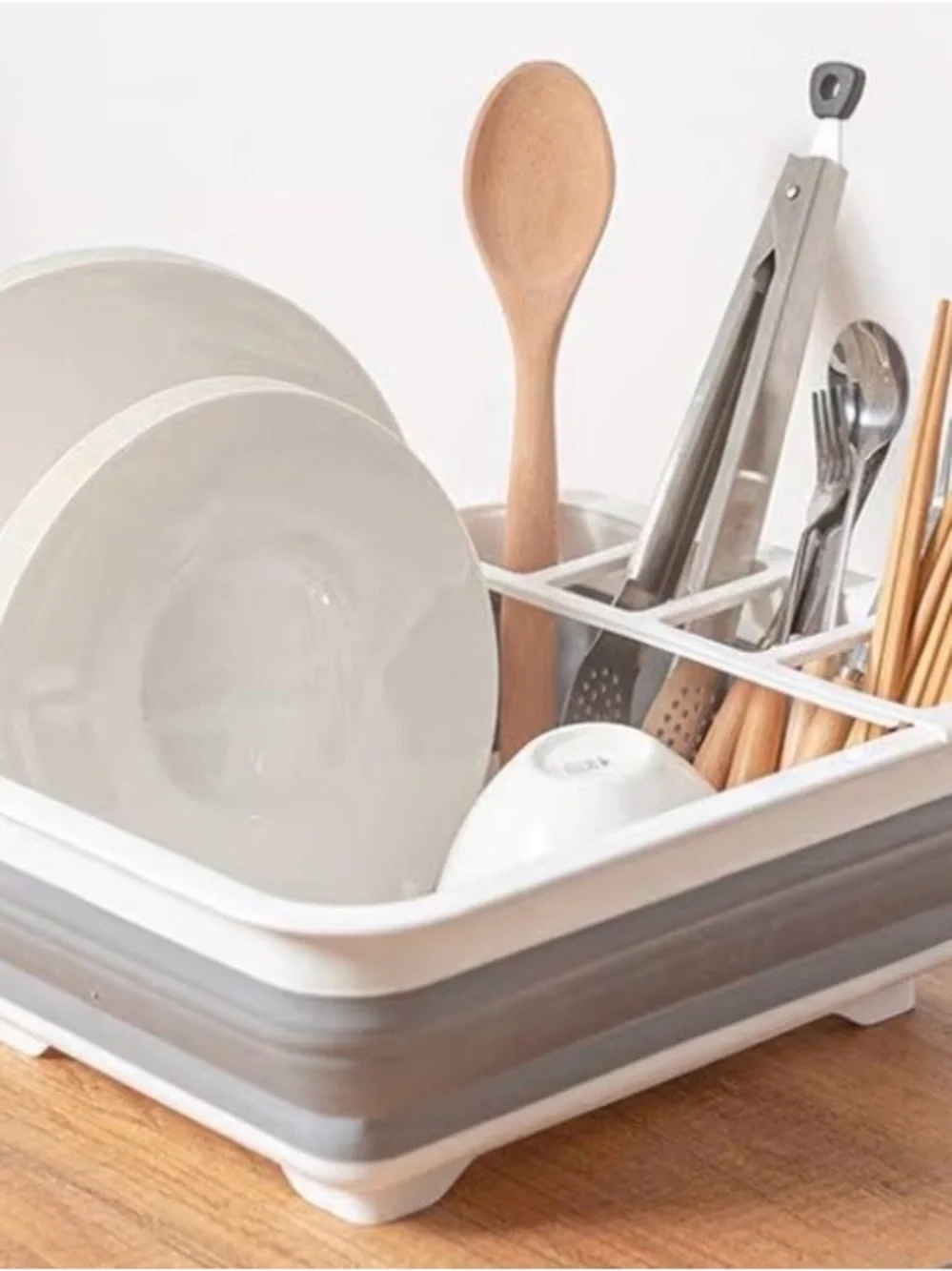 Compact Collapsible Dish Drying Rack - White & Gray